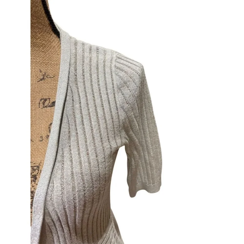 White House Black Market Women's Silver Short Sleeve Cardigan Sweater S - Picture 3 of 10